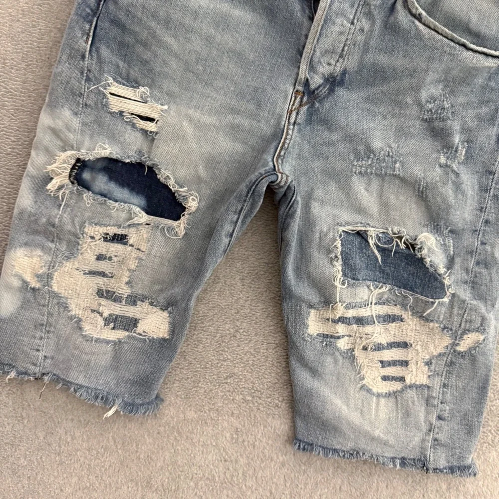 Levis Engineered Jeans LEJ 502 Mens 28 Distressed Patched Denim Shorts Blue